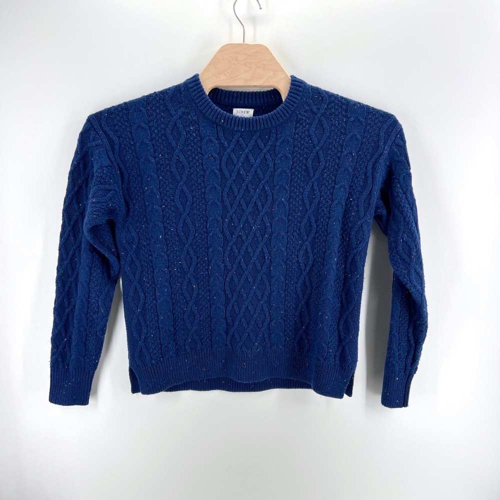 J.Crew Cable Knit Confetti Sweater Small Blue Wool Blend Preppy Classic Winter